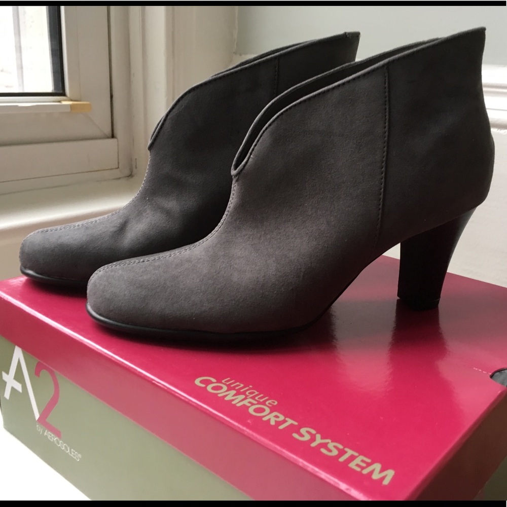Grey faux suede booties